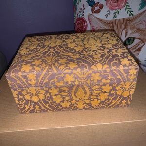 Beautiful large wood & velvet jewelry box with gold decals